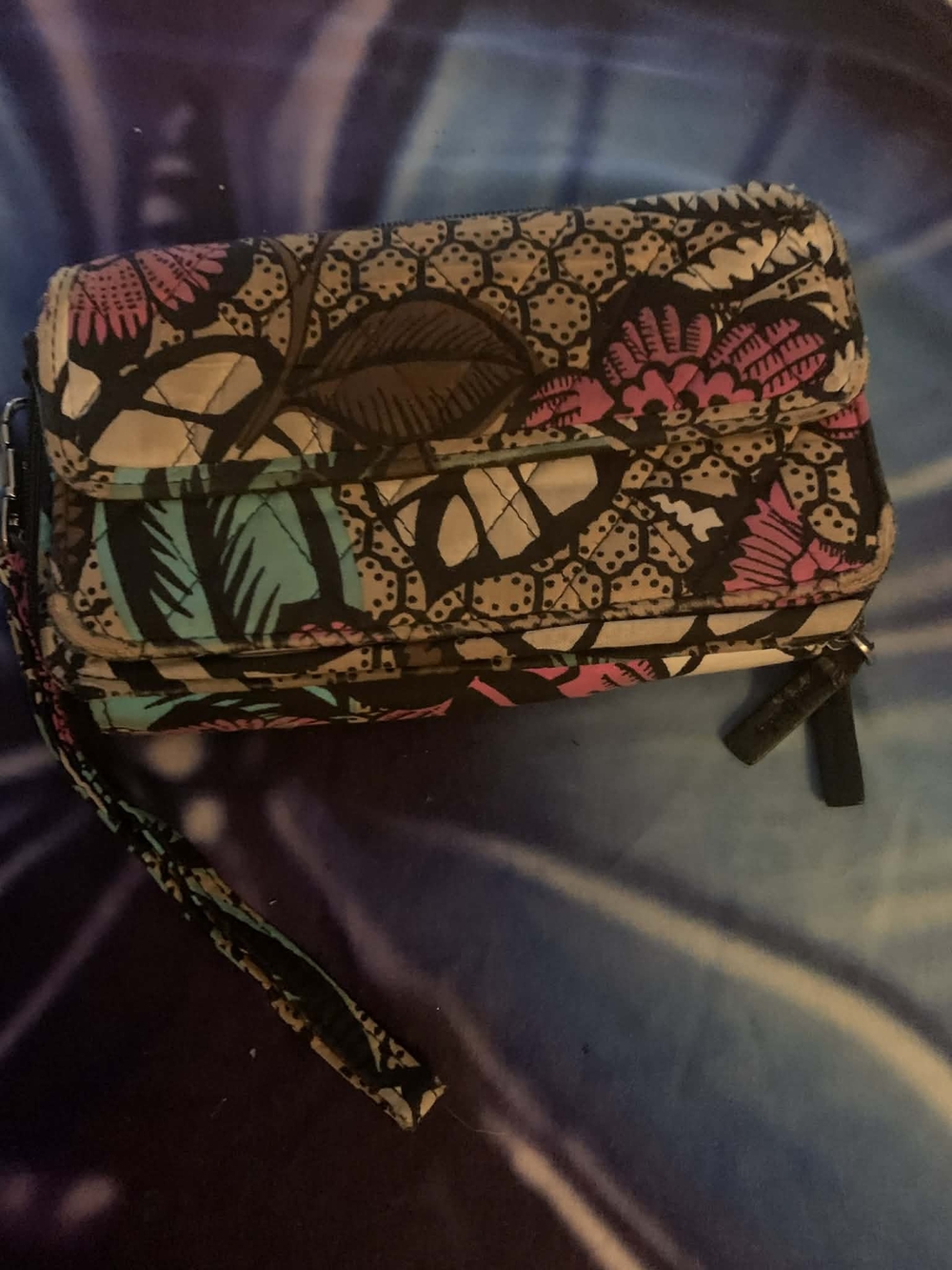 Vera Bradley Floral Quilted Wristlet in Pink, Teal & Cream